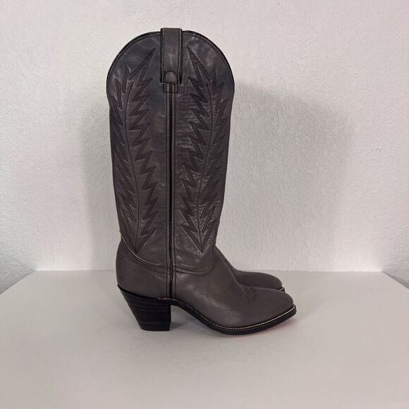 Double H Grey Leather Tall Western Heeled Cowboy Boots - Picture 6 of 14